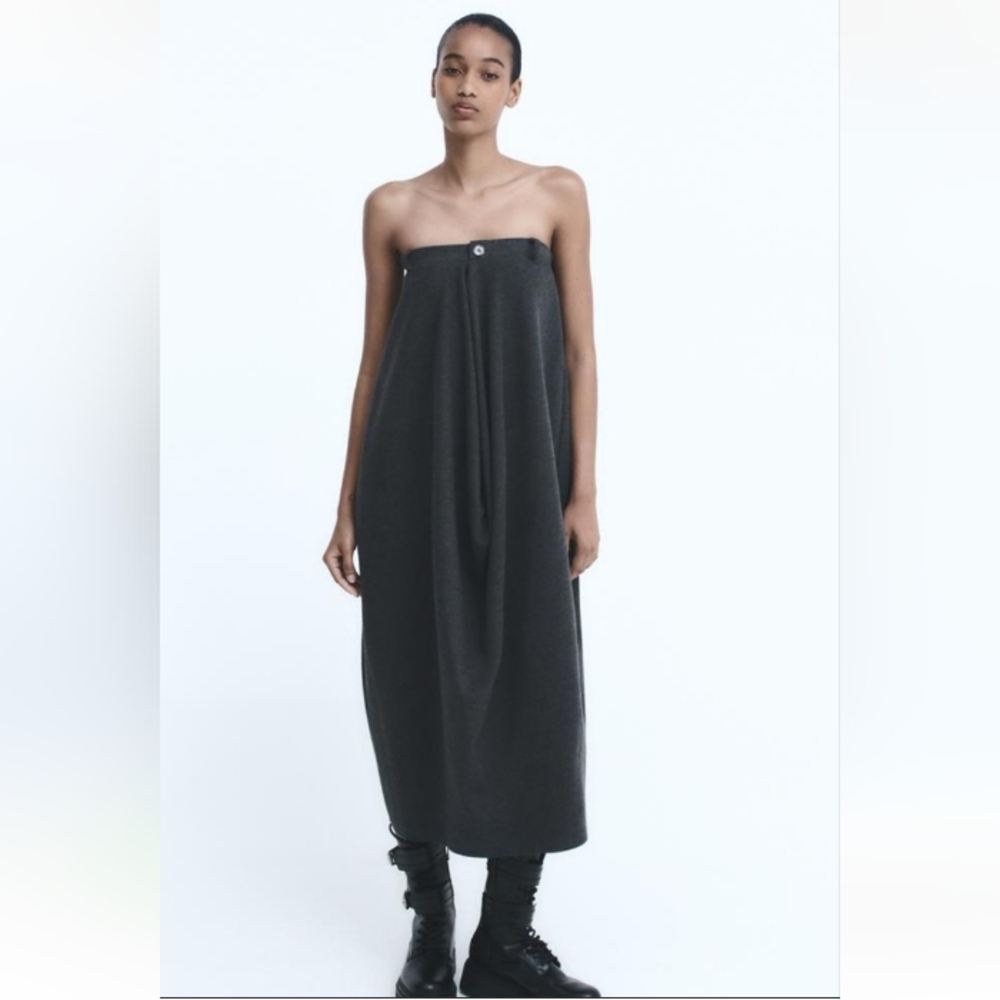 Zara Ruched Strapless Midi Dress